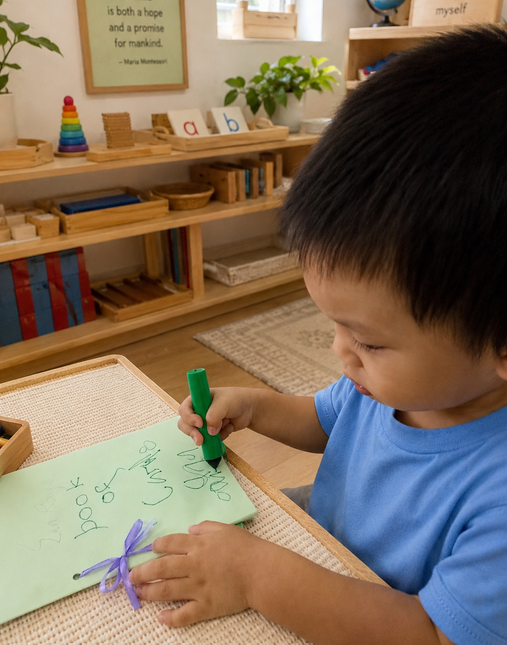 A neurodiverse student who struggled to hold a pencil at age 4, now writing with confidence